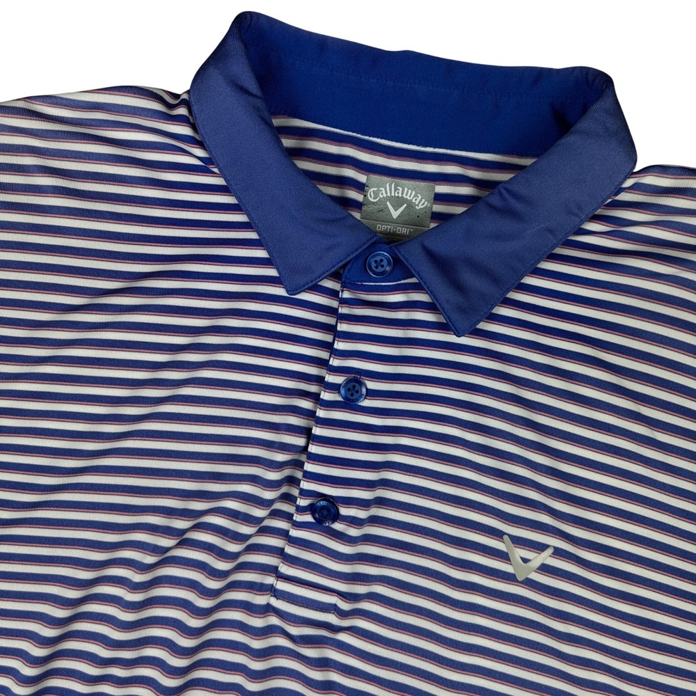 Callaway Mens XL Opti-Dri Golf Polo Shirt Striped Blue White Pink Short Sleeve